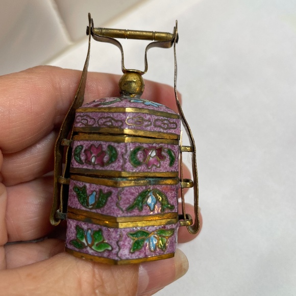 Vintage Chinese Mini Cloisonné  Stacking Pill Box - Picture 1 of 9